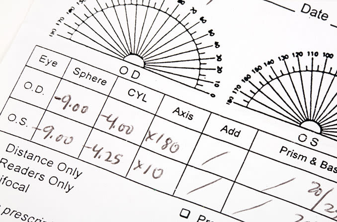 Eyeglass prescription example 