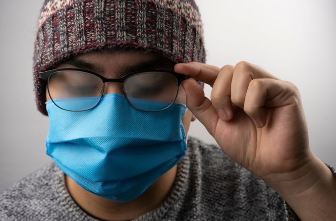 foggy glasses on a man wearing face mask