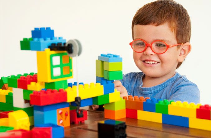 Boy with vision correction glasses