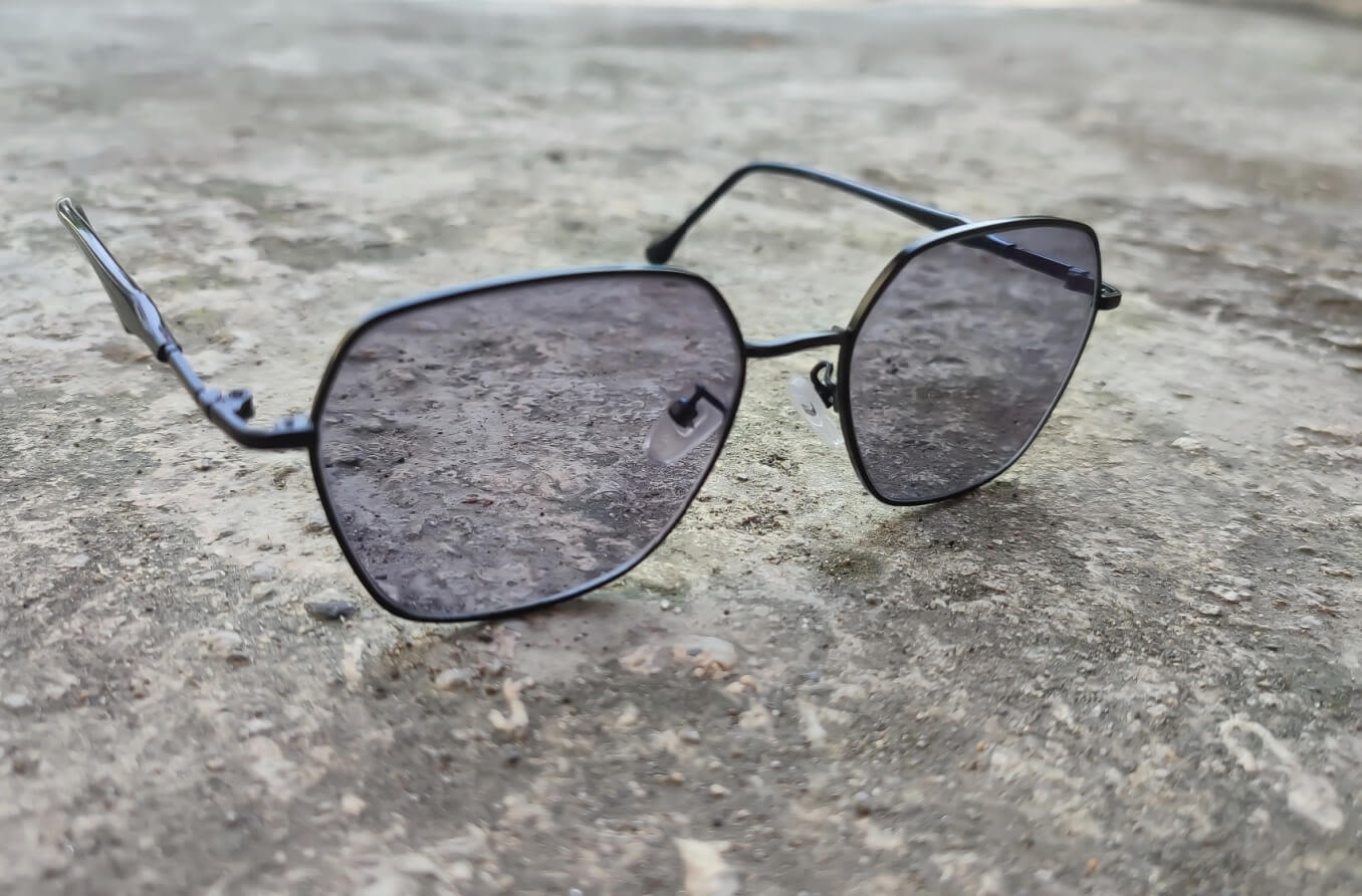 Photochromic lenses on concrete. 