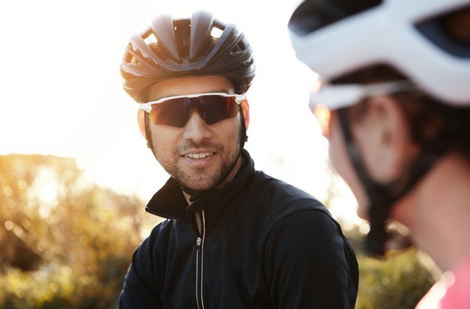 a man wears sports sunglasses